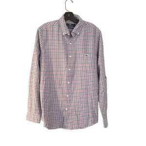 Vineyard Vines Mens Shirt M Blue Pink Plaid Plaid Button Down Long Sleeve